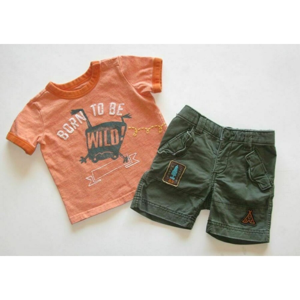 Baby Gap boys outfit 12 18 24 Orange frog t-shirt green khaki camp scout shorts